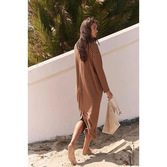 Free People Free Est Tivoli Maxi Dress Striped Printed Oversized Cotton S 283096 - Picture 3 of 7